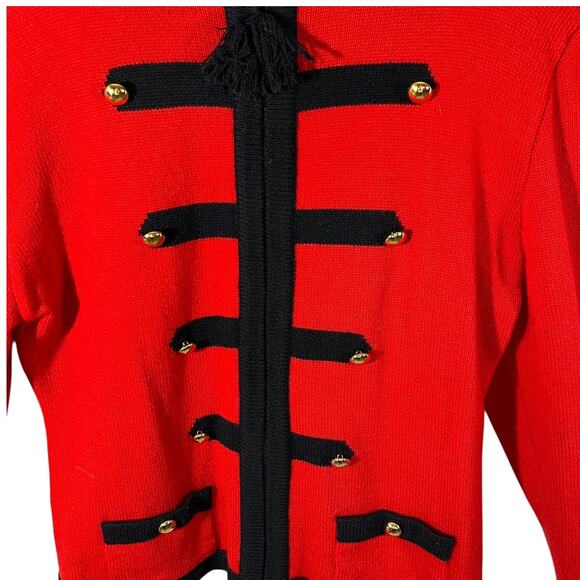 Saks Fifth Avenue Vintage Military Sweater Jacket Red Black Lambswool 14 - Picture 6 of 10